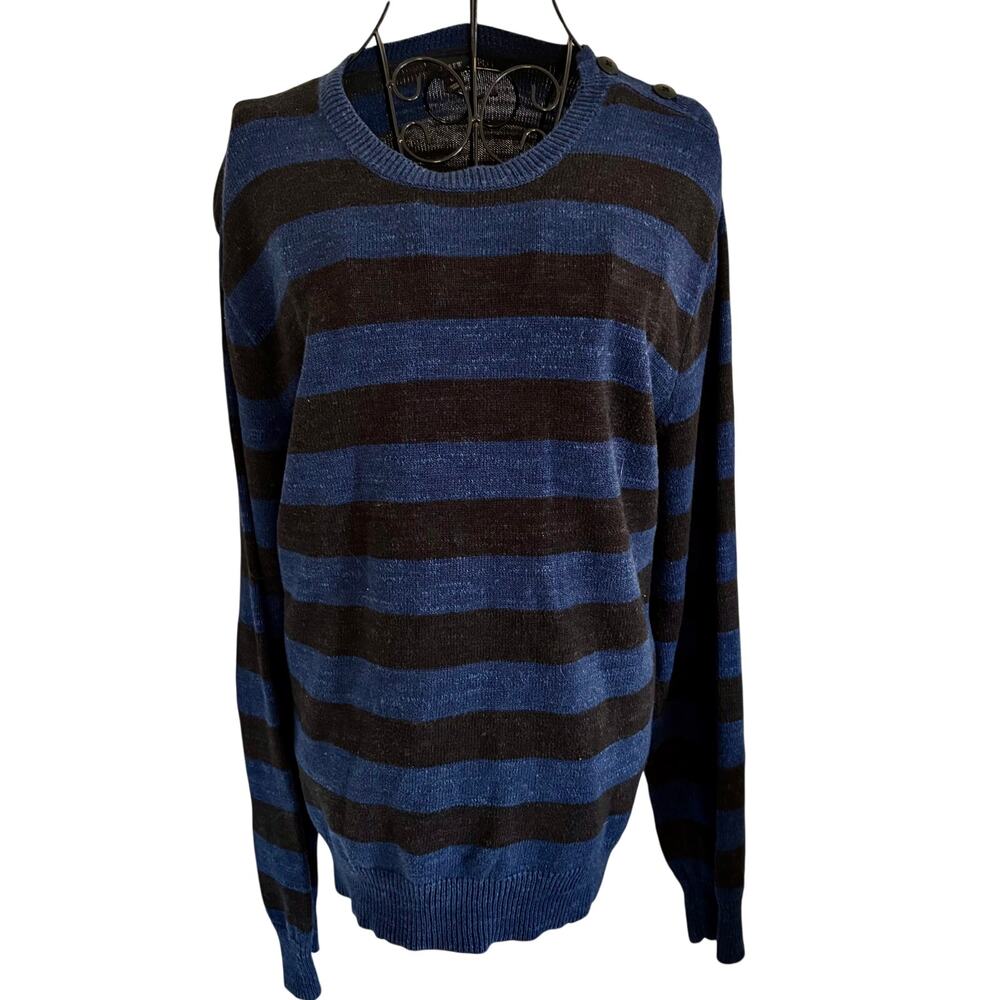 J Crew Mens  Cotton Heather Striped Pullover Sweater Crewneck Nautical Preppy L